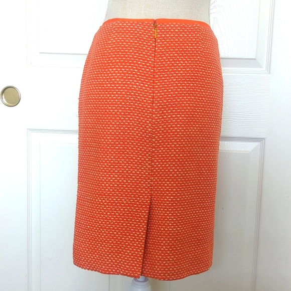 Tory Burch Orange-CreamTweed Pencil Skirt with Metallic Thread Detail - Picture 3 of 7